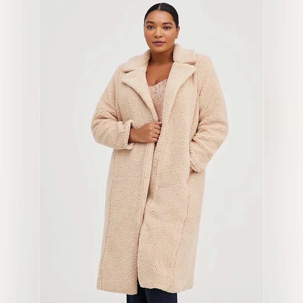 NWT Torrid Tan Long Sherpa Coat - Torrid Size 3 (22-24 or 3X) - Picture 2 of 16